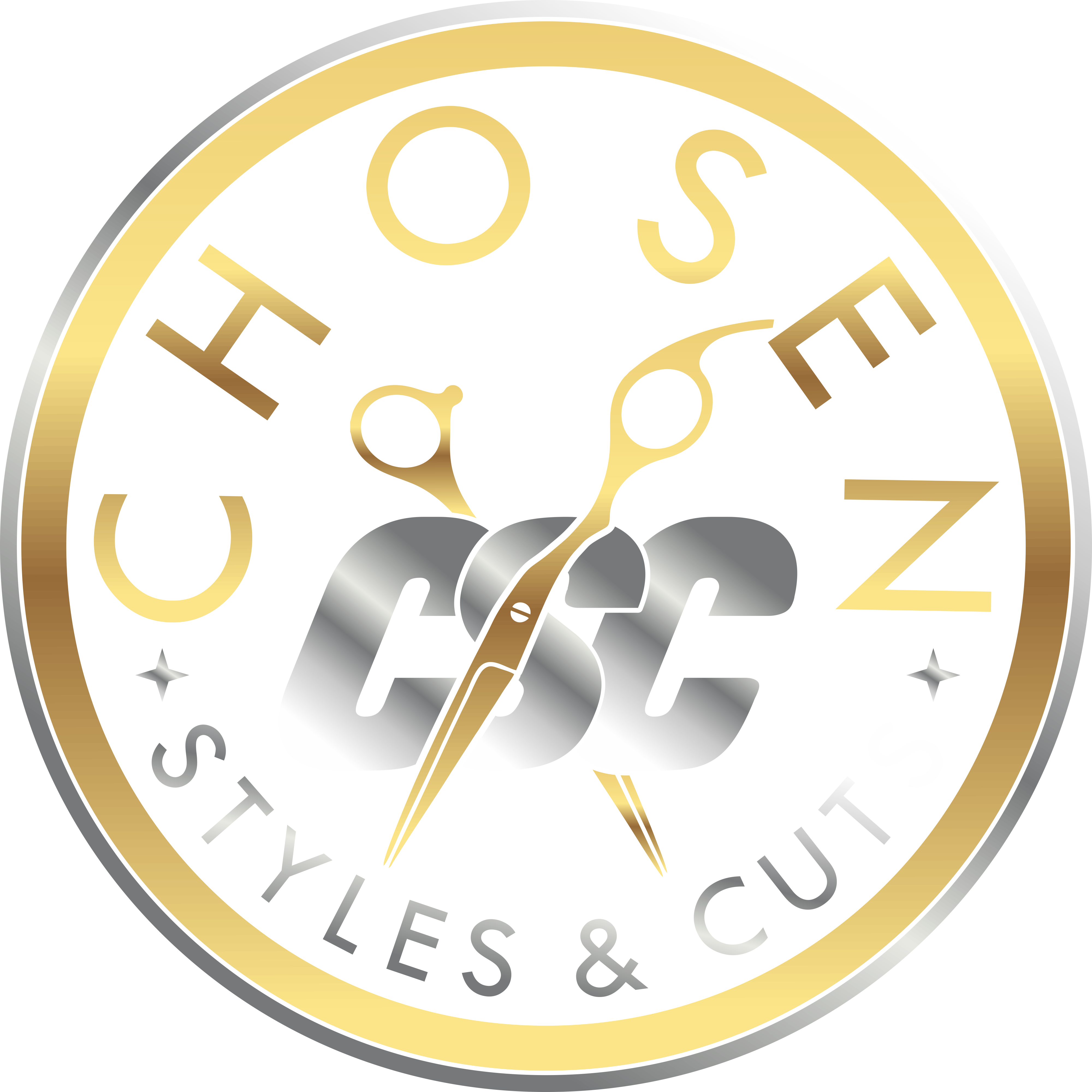 Chosen Styles and Cuts logo with scissors